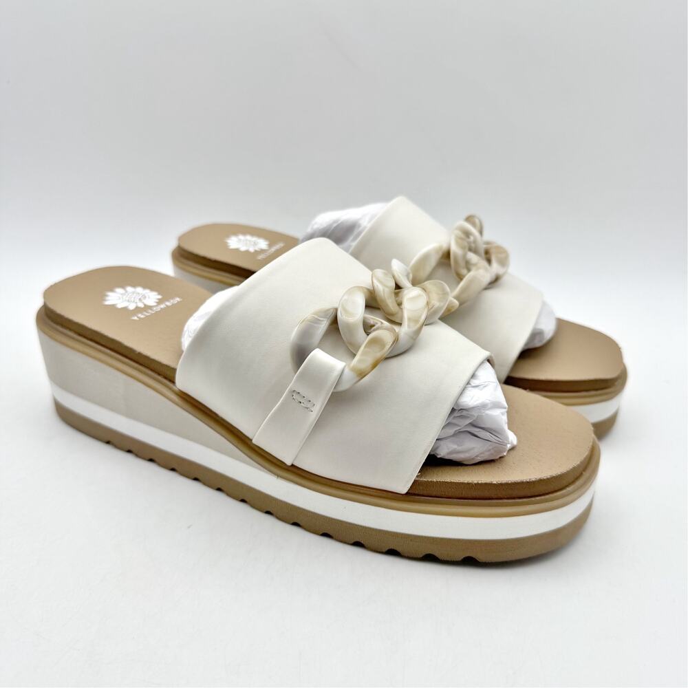 Yellow Box Womens Alora Wedge Slide Sandals US 7 M White Tan Vegan Leather NWOB - Picture 7 of 14
